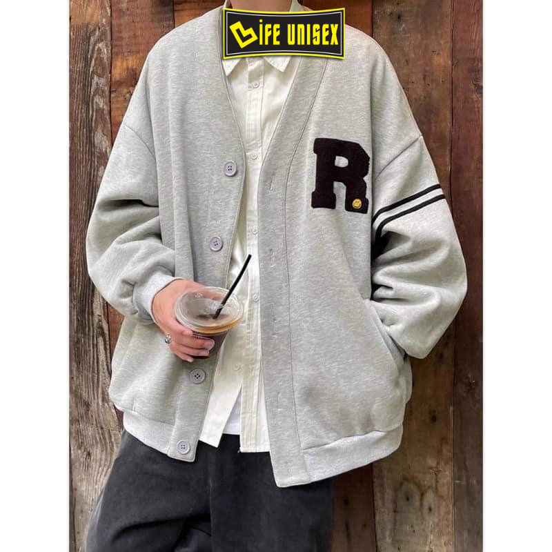 Áo Khoác Cardigian Nỉ CAR CHỮ R MẶT CƯỜI Nam Nữ Ulzzang Unisex Dây Kéo, Áo Khoác Nỉ Form Rộng LIFE UNISEX