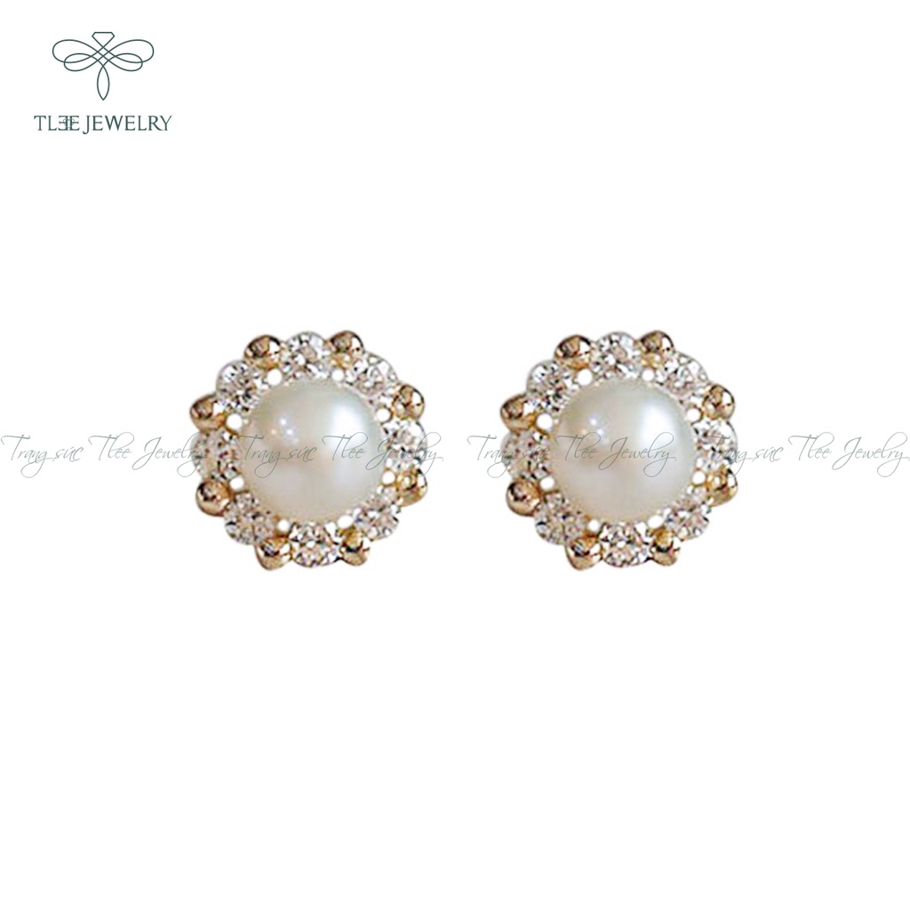 Khuyên tai bạc nữ TLEE trai viền hoa đính đá sang trọng NCJ B0132