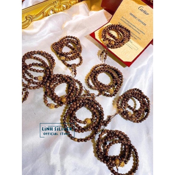 VÒNG TRẦM 108 HẠT MIX SEN BI BẠC MẠ VÀNG