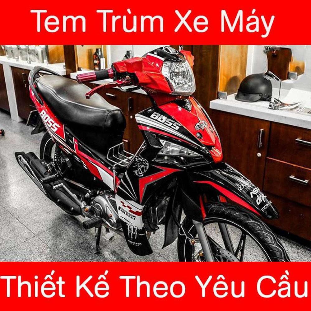 Tem trùm Sirius đỏ đen Fi, độ team decal xe máy si spark rẻ đẹp