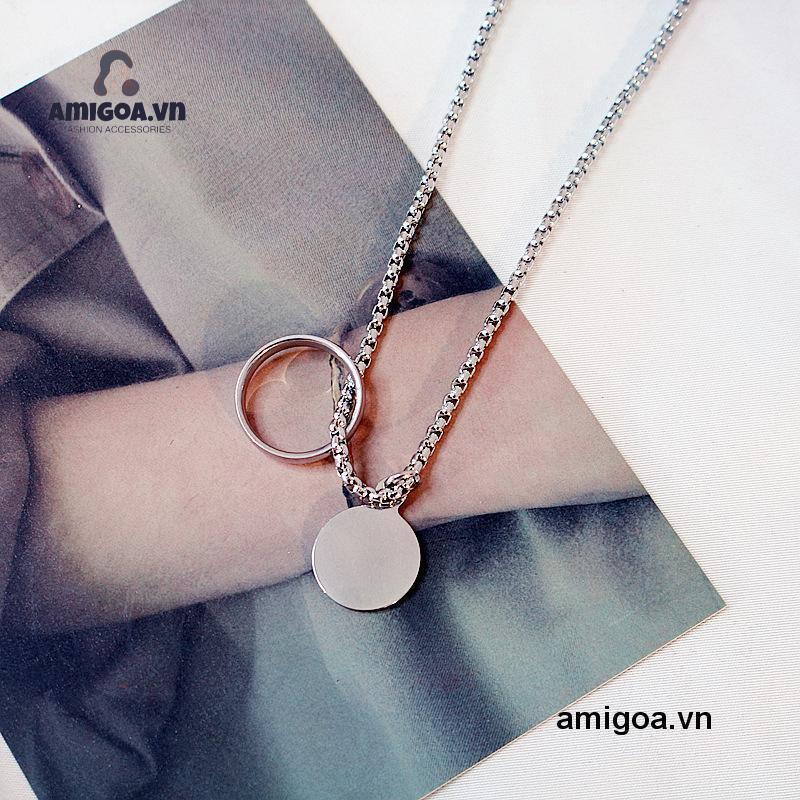 ✨✨Vòng cổ Thép Titan Mặt Nhẫn Phong Cách Punk Đường Phố Cho Nam Và Nữ