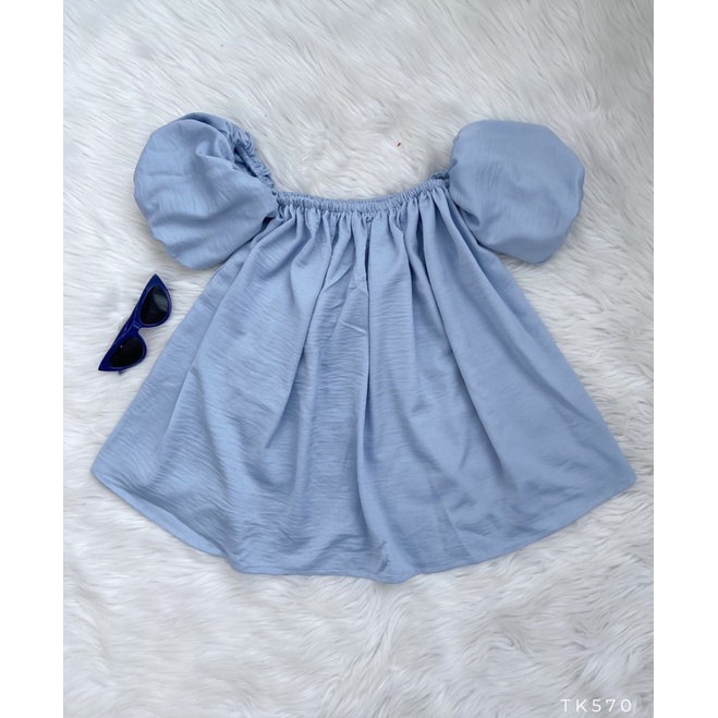 Áo bẹt vai tay phồng 6 màu mặc cặp, mặc nhóm đi biển