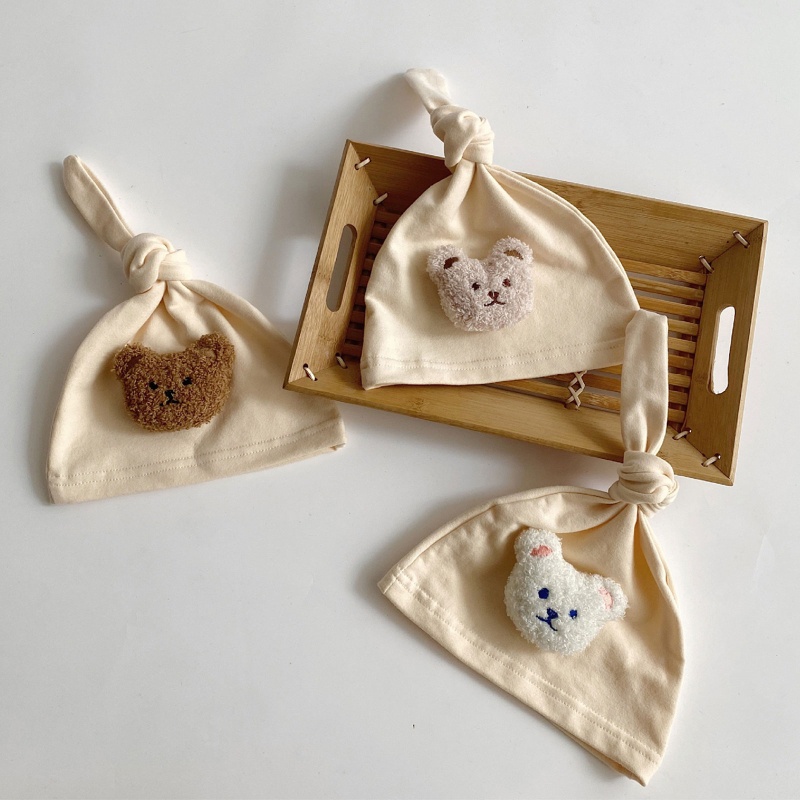 Mũ Turban Cotton Mềm Mại Thắt Nút Hình Gấu Đáng Yêu Cho Bé Sơ Sinh