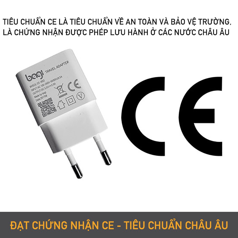 CỦ SẠC BAGI 5V-2A, TIÊU CHUẨN CHÂU ÂU