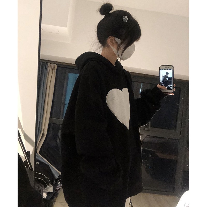 Áo hoodie nỉ cotton trái tim to LN12