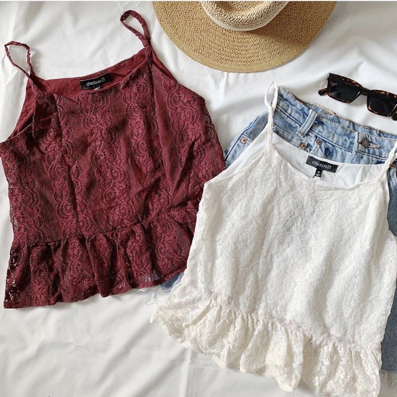 áo hai dây ren xoè trắng + đỏ | BigBuy360 - bigbuy360.vn