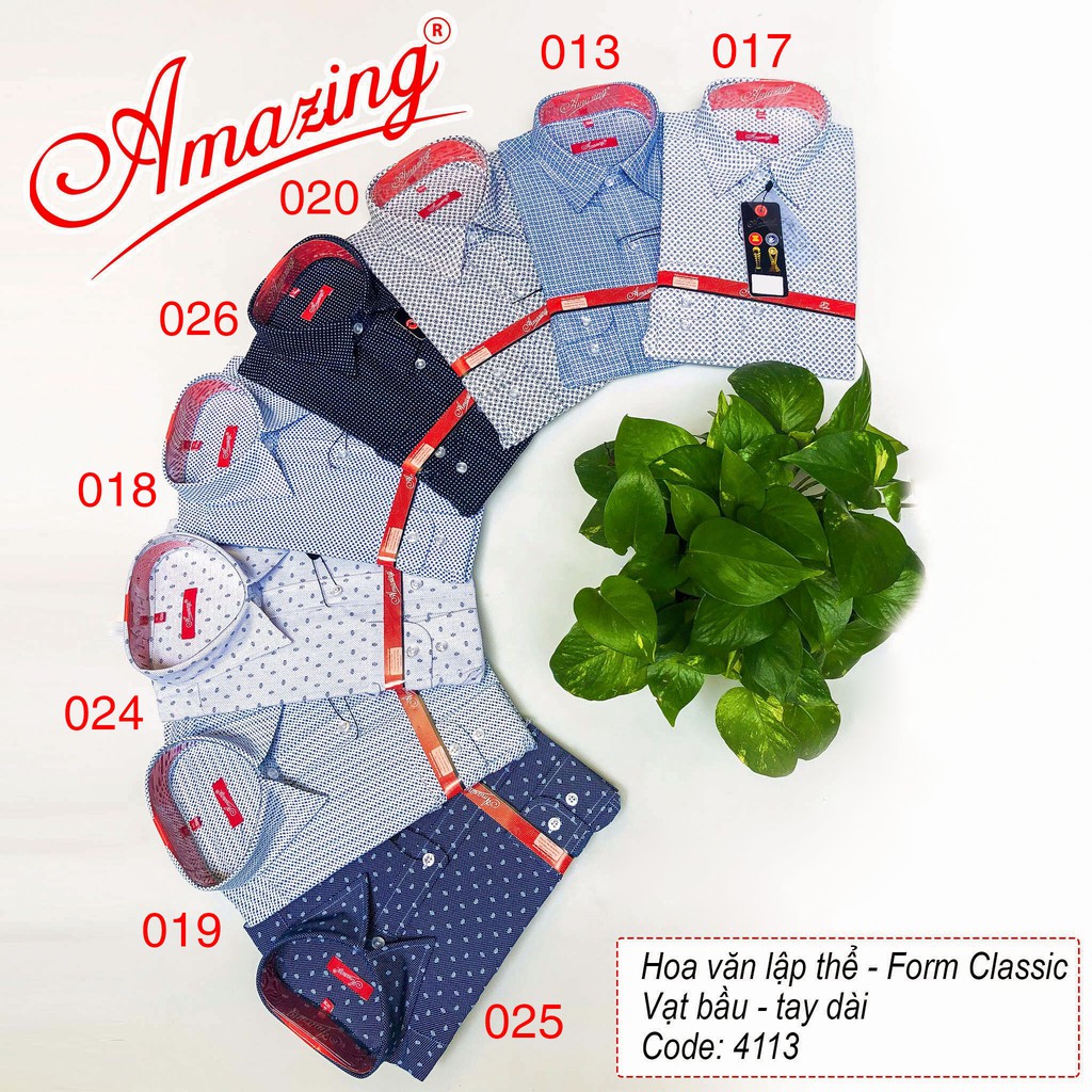 Áo sơ mi nam Amazing, họa tiết nhỏ tay dài, form regular, phong cách công sở, dáng rộng, size đại tới 100kg