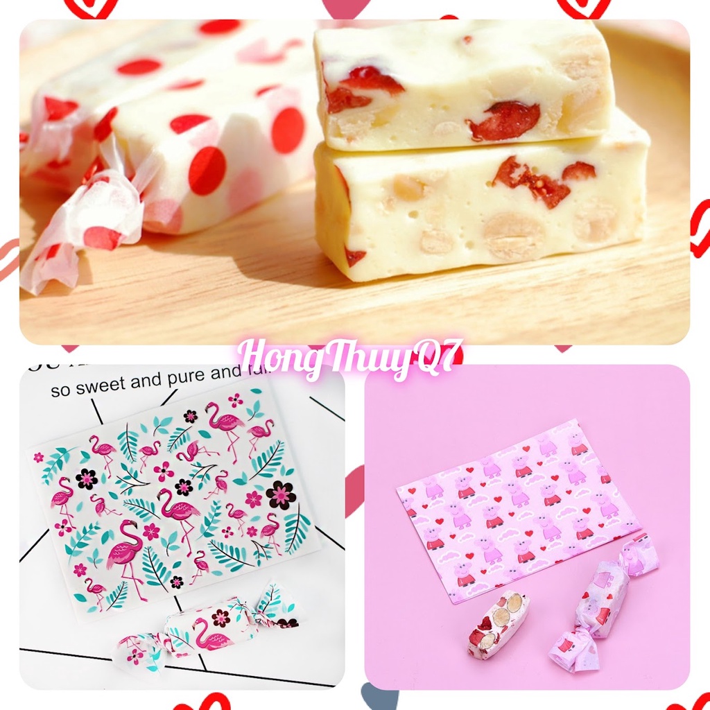 Giấy Gói Kẹo Nougat, kẹo dừa, sô cô la hình con hạc &amp; con heo dễ thương (100c) - HongThuyQ7