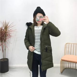 Áo phao dáng dài mũ lông xuất Hàn (có sẵn)