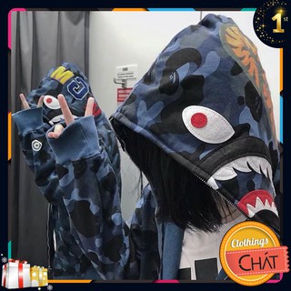 (SẴN) Áo khoác nam nữ ulzzang nỉ cá bape 🔥 FREESHIP 💚 Áo khoác nỉ lót bông dáng rộng 💚