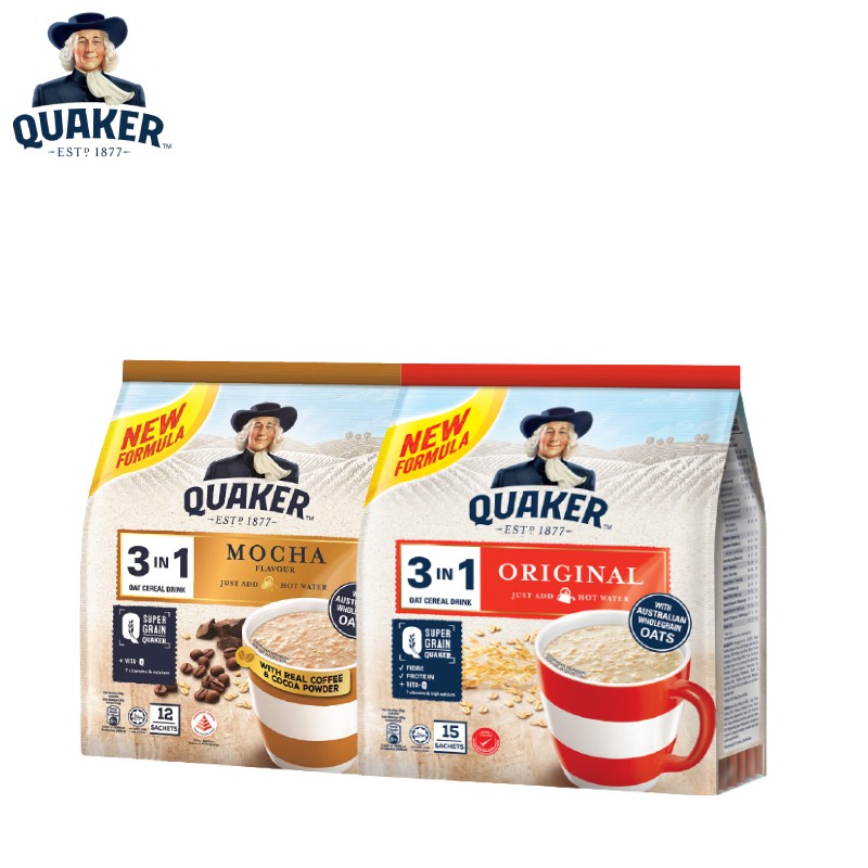 Combo 2 Túi Thức uống yến mạch Quaker 3in1 Vị Mocha &amp; Truyền thống