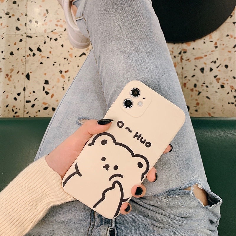 Ốp lưng hình thỏ roro and gấu cạnh vuông giả lp 12 5/5s/6/6plus/6s/7/7plus/8/8plus/x/xr/xs/11/12/pro/max