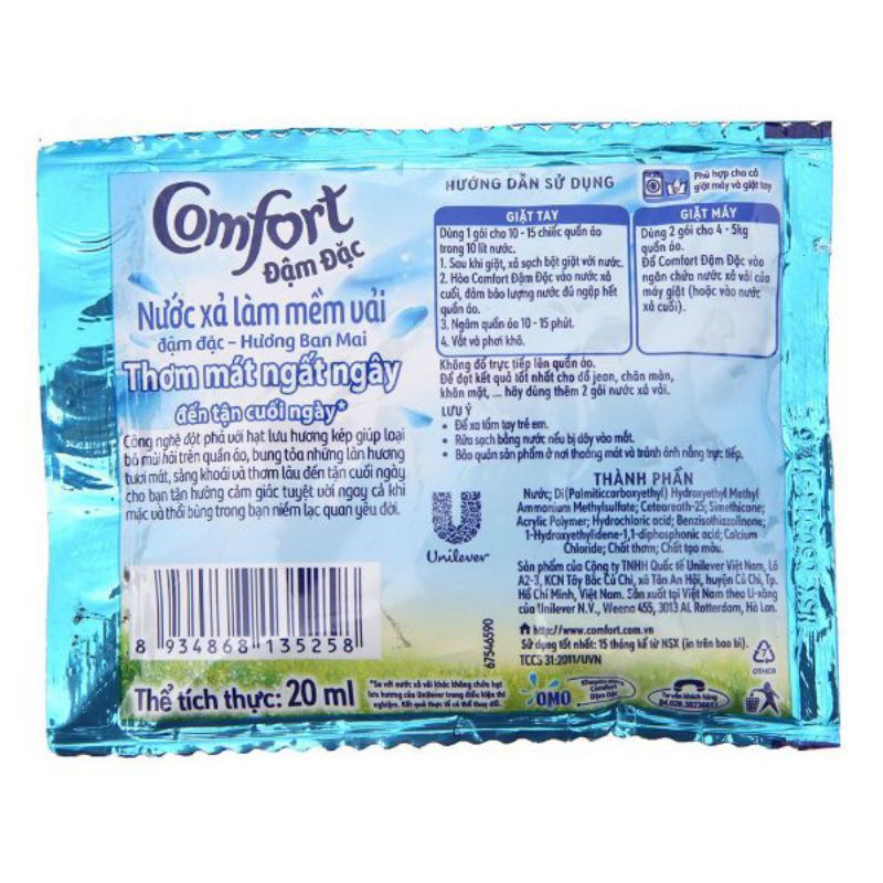 Combo 10 gói nước xả vải comfort 1 lần xả