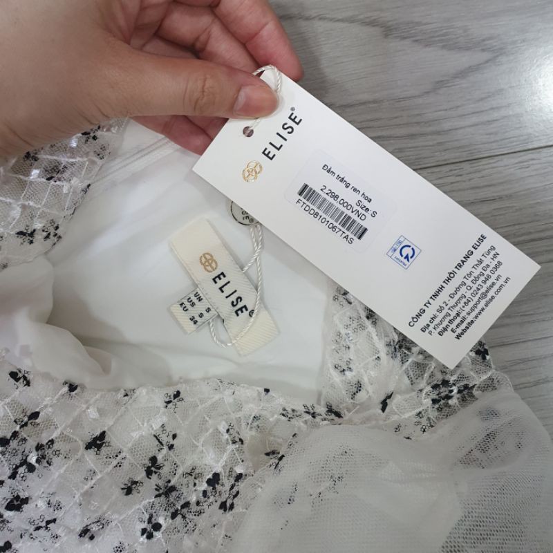 Đầm Elise trắng phối lưới sz S