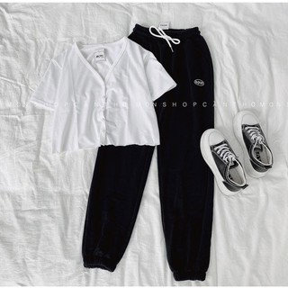 ❎Set Quần Thêu Spun +Crop V Cuốn Biên