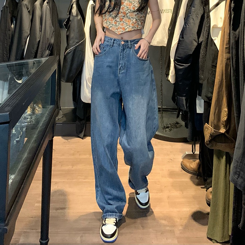 Cocory vn Quần Jeans Nữ Lưng Cao Ống Rộng Thời Trang