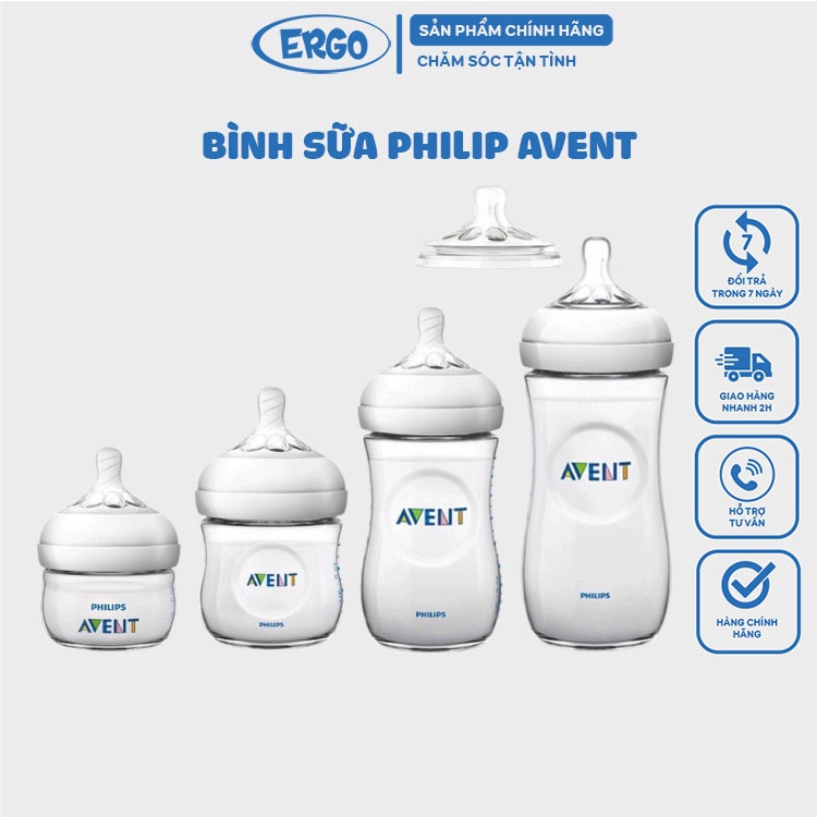 Bình sữa Philip Avent chính hãng cổ rộng chất liệu nhựa an toàn dùng cho em bé