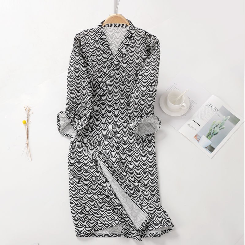 Áo Choàng Ngủ Vải Cotton Mỏng Phối Ren Kiểu Kimono Nhật Bản Cá Tính Cho Nam