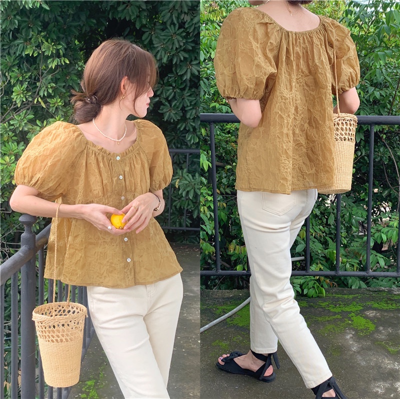 Áo Sơ Mi Nữ Tay Ngắn Ngọt Ngào Thanh Lịch Phong Cách Hàn Quốc 53219