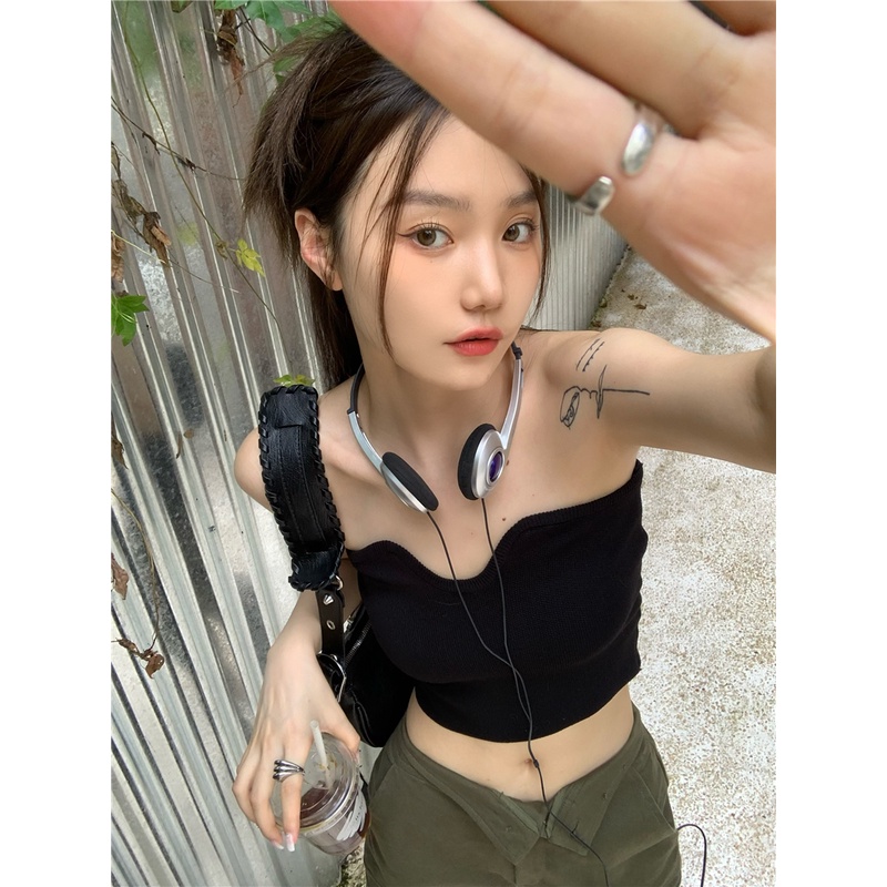 QKOOLE Áo croptop Dệt Kim Dáng Ôm Gợi Cảm Thời Trang Hàn Quốc Cho Nữ