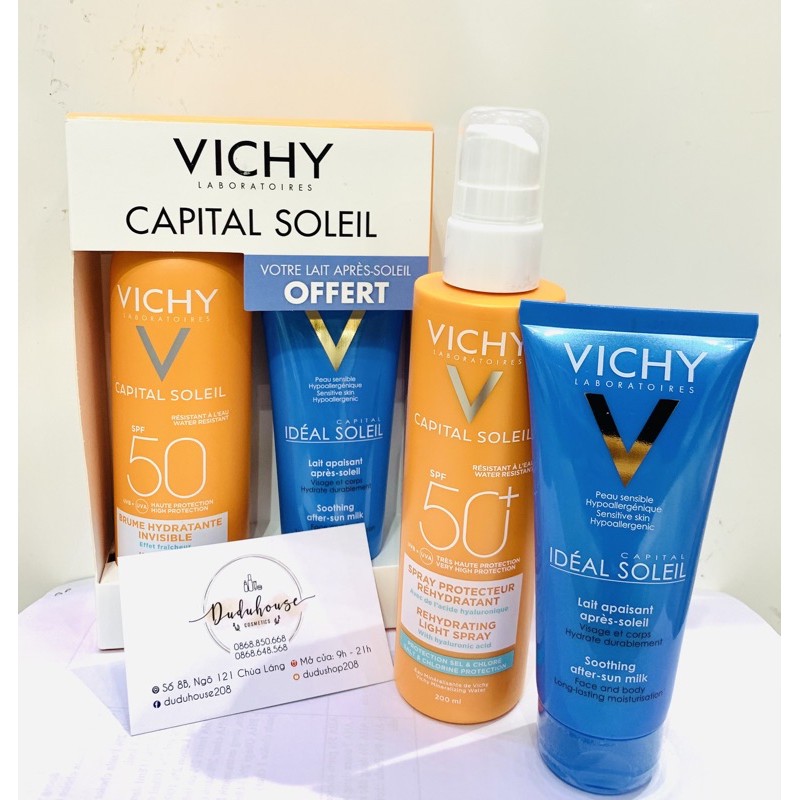 Set Xịt Chống Nắng Vichy Capital Soleil Beach Protect 200ml kèm kem nhả nắng 100ml