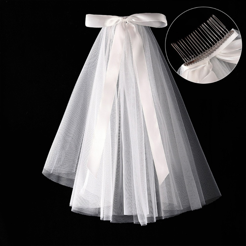 Mạng che mặt vải tuyn thiết kế 2 tầng với lược cài xinh xắn cho đám cưới