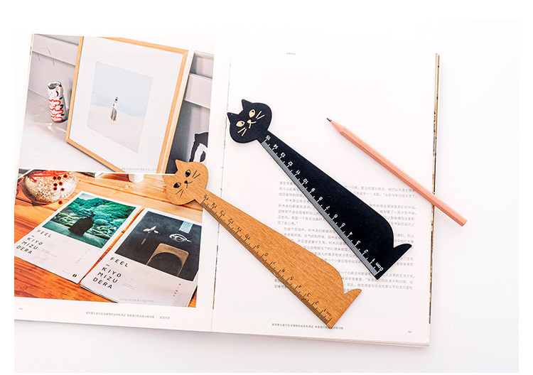 Thước Gỗ Hình Mèo Dễ Thương 15cm