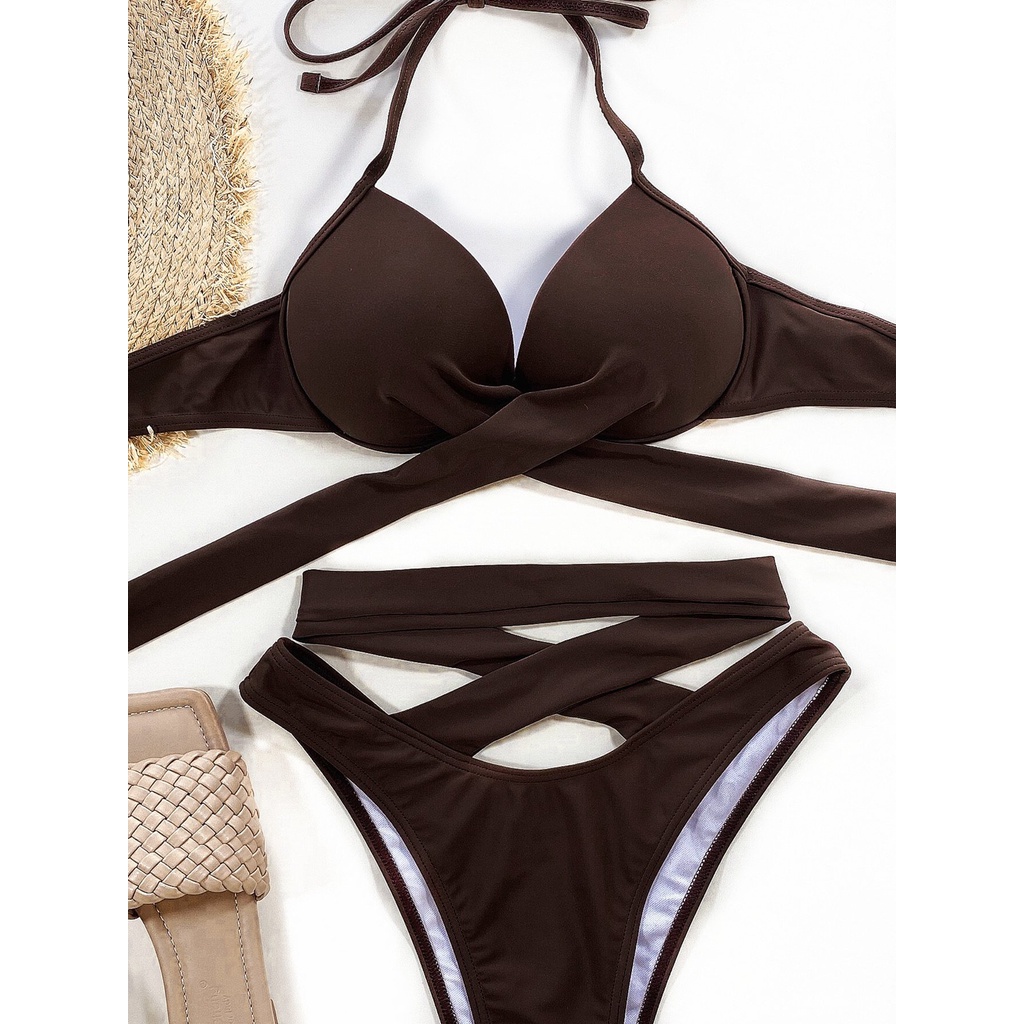 DUNEA Bikini 2 mảnh lưng cao thiết kế dây đan chéo quyến rũ