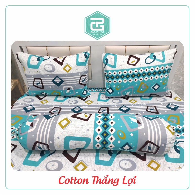 Bộ ga gối Thắng Lợi {4 món}100% Cotton chuẩn logo họa tiết Lập Thể