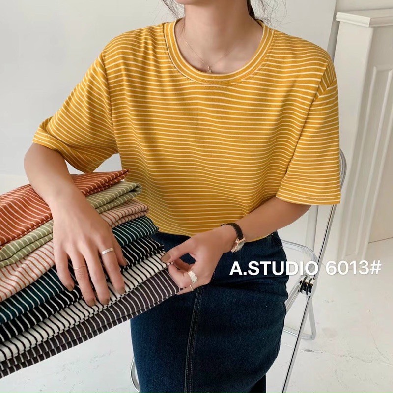 Áo Thun kẻ form rộng, Áo phông kẻ Astudio hàng Quảng châu M6013