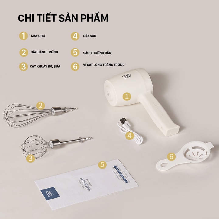 Máy Đánh Trứng Cầm Tay Mimi Lotor HM601, Bảo Hành 6 Tháng