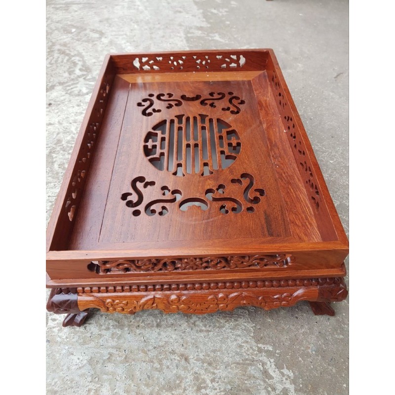 Khay trà chân quỳ gỗ hương - Khay trà rồng chầu gỗ hương sang trọng