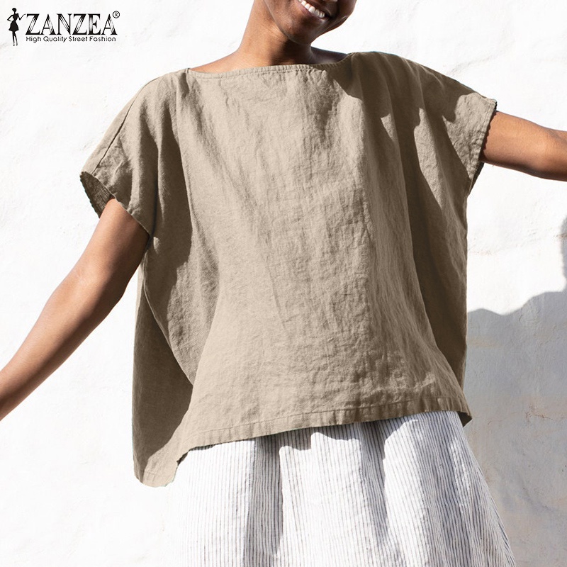 Zanzea Áo Thun Nữ Ngắn Tay Cổ Thuyền Thời Trang Châu Âu