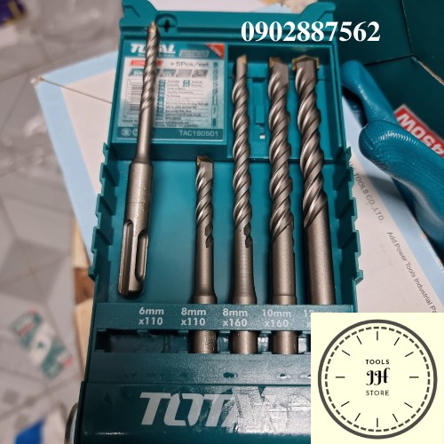 Bộ mũi khoan bê tông đầu gài SDS 5 chi tiết Total TAC190501