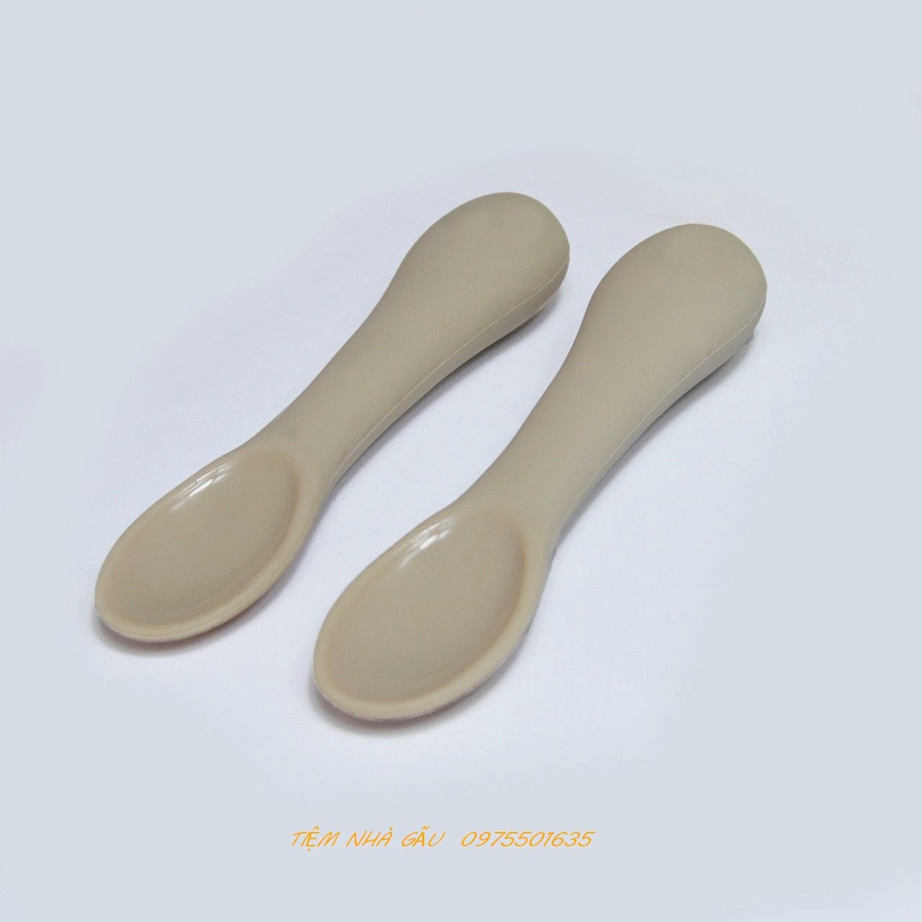 Set hộp đựng 2 thìa muỗng ăn dặm silicon cho bé tập xúc thức ăn