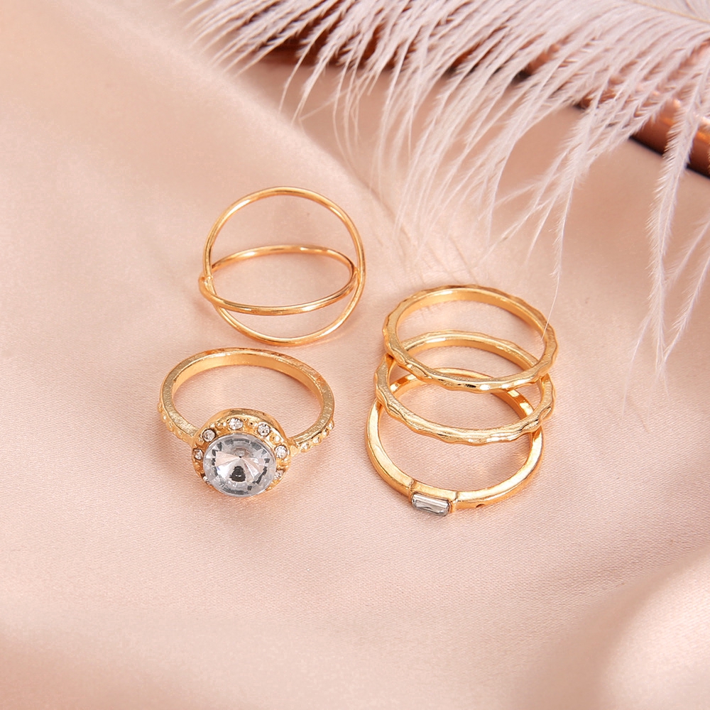 Set 5 Nhẫn Hợp Kim Mạ Vàng Đính Đá Phong Cách Cổ Điển Cho Nữ