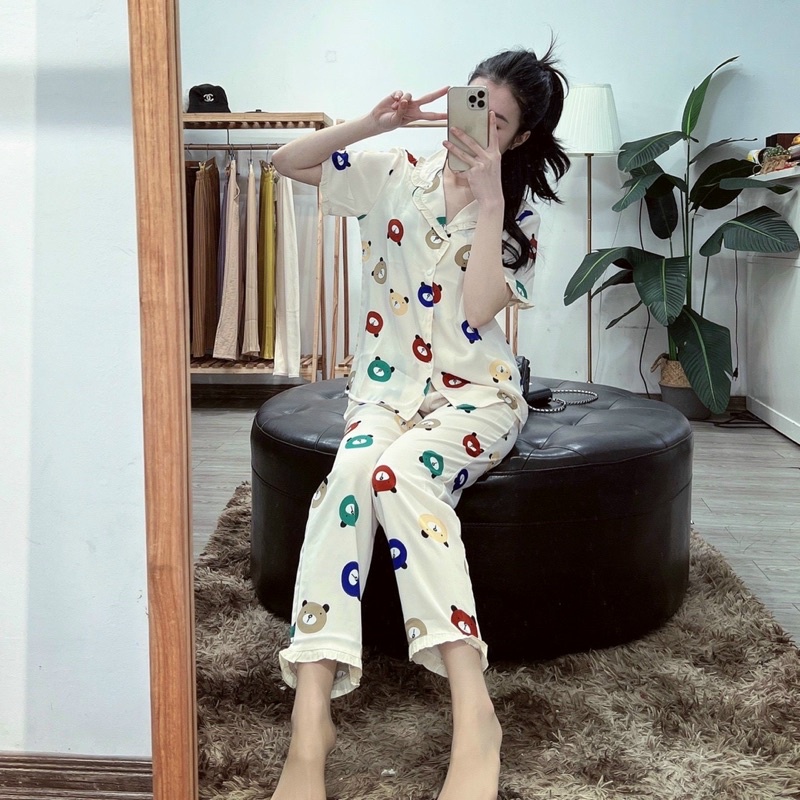 BỘ PIJAMAS CHẤT LỤA PHÁP CỔ VIỀN BÈO HÀNG THIẾT KẾ