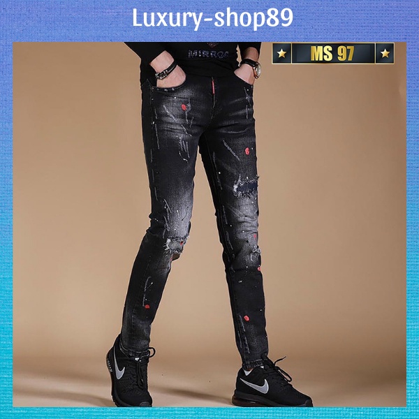 Quần jean nam rách vẩy sơn cao cấp, quần bò nam co giãn bền đẹp giá rẻ thời trang Luxuryshop89 - JKV18