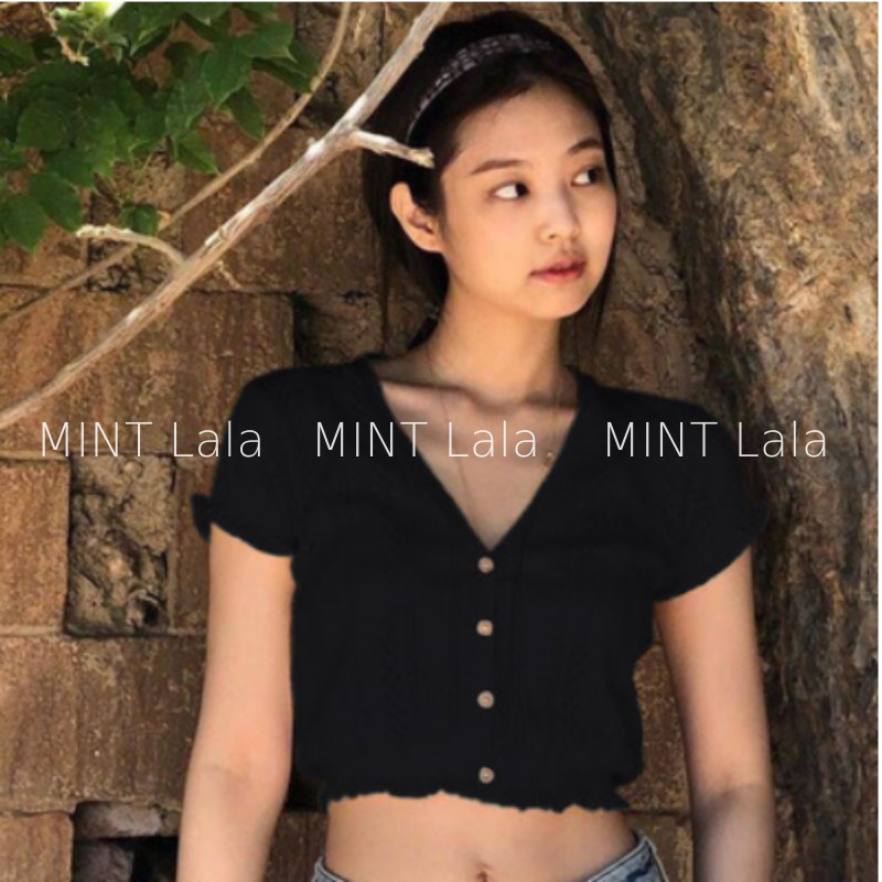 Áo Croptop Tay Phồng Cổ V Chất Len Đẹp Cá Tính