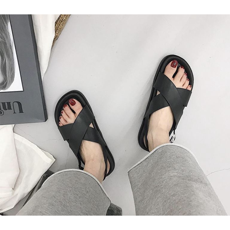 Sandal nữ quai hậu, dép quai chéo đi học, đi chơi thời trang unisex sang chảnh DX3C đế cao su mềm dẻo chống trơn trượt