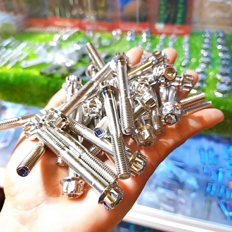 Ốc inox 304 salaya đầu trụ 8li20 8li25 8l30 8l40 8l50 8l60 bắt gắt chân winner Sonic cảng sau xe tay ga
