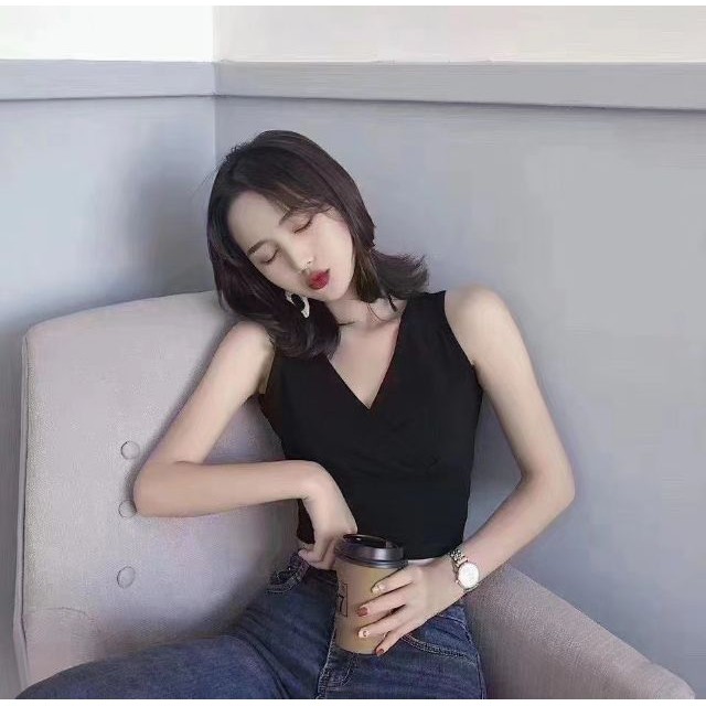 Áo bra, áo croptop Hoàng Oanh, áo 3 lỗ cổ V xoắn ngực kèm mút - su chéo