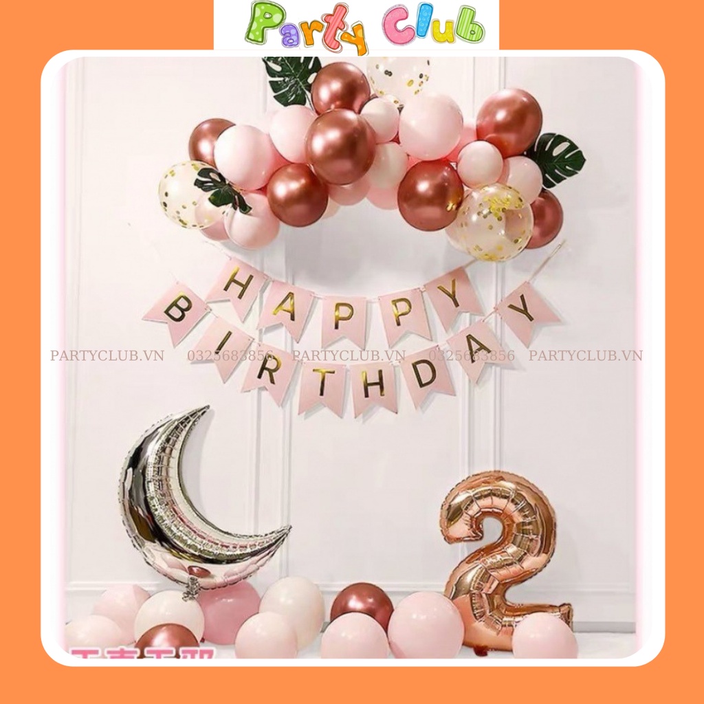 set bóng trang trí sinh nhật màu hồng cho bé
