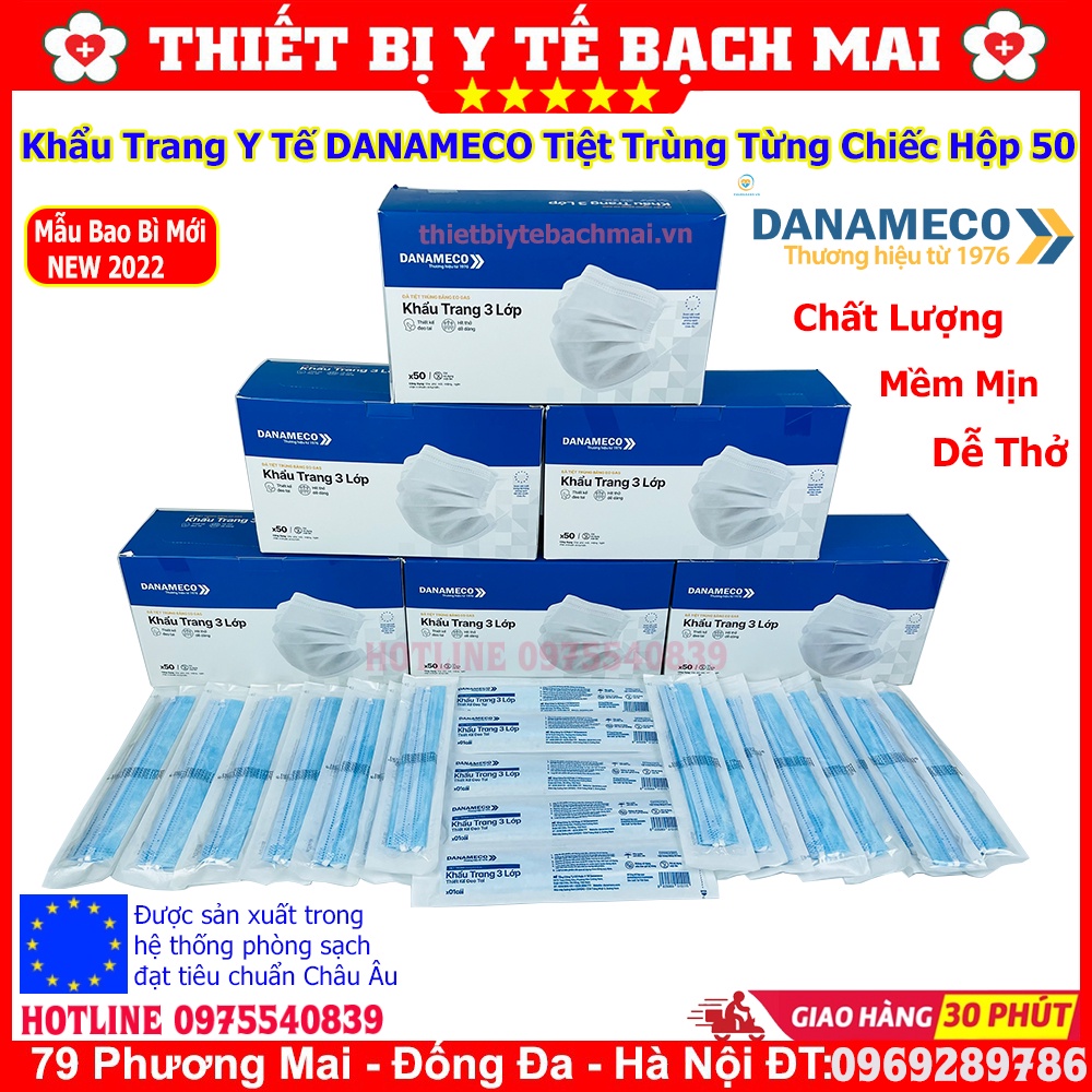 Khẩu Trang Y Tế ĐÃ TIỆT TRÙNG Danameco 1 cái gói Hộp 50 cái thumbnail