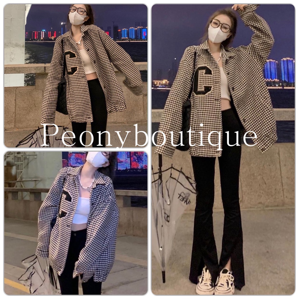 Áo Khoác 3D chữ C PEONYB Nữ [FREESHIP] 🌸 Jacket form rộng cổ bẻ, sweater họa tiết trắng đen cá tính Ulzzang 🌸 | BigBuy360 - bigbuy360.vn