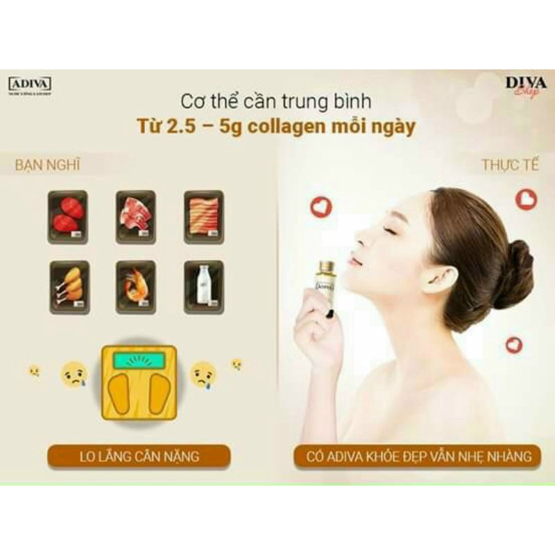 (Chính Hãng) 01 hộp GOLD COLLAGEN ADIVA - MẪU MỚI (14 lọ/hộp)