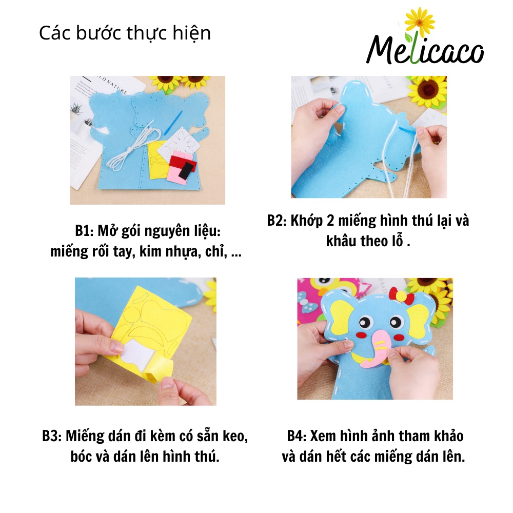 Nguyên liệu đầy đủ làm Con rối thú  bàn tay thủ công Melicaco