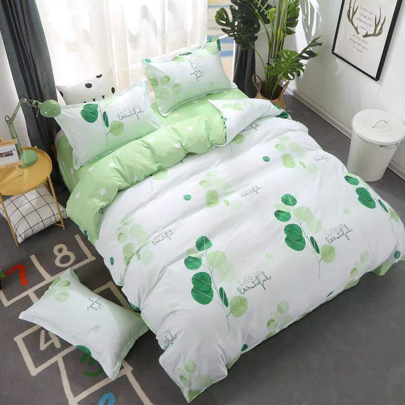 Bộ Chăn Ga Gối Cotton Poly Nhập Khẩu-Cây Xanh