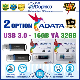 2 Option USB 3.0 ADATA 16GB/32GB - Classic C906 – CHÍNH HÃNG – Bảo hành 5 năm – 16BG màu trắng – 32GB màu đen