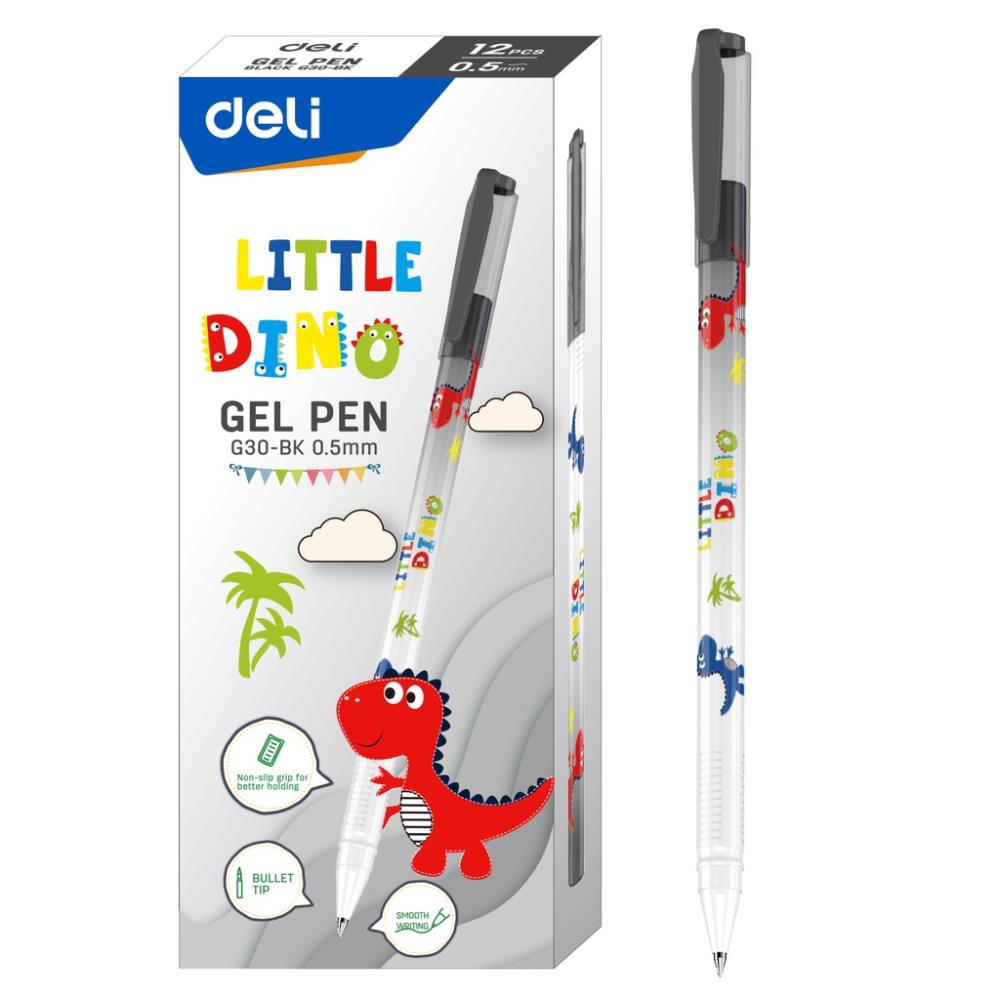 Bút gel học sinh Deli 0.5mm mực Xanh/Đen - Chất lượng mực an toàn trơn tru, thân bút trang bị đệm tay chống trượt - EG30